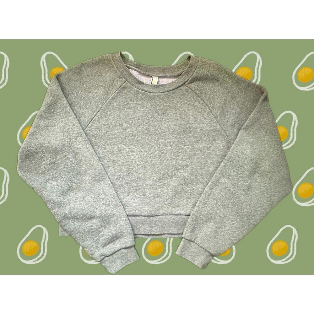 American Apparel Womens Small Heather Grey Cropped Raglan Fleece Sweatshirt